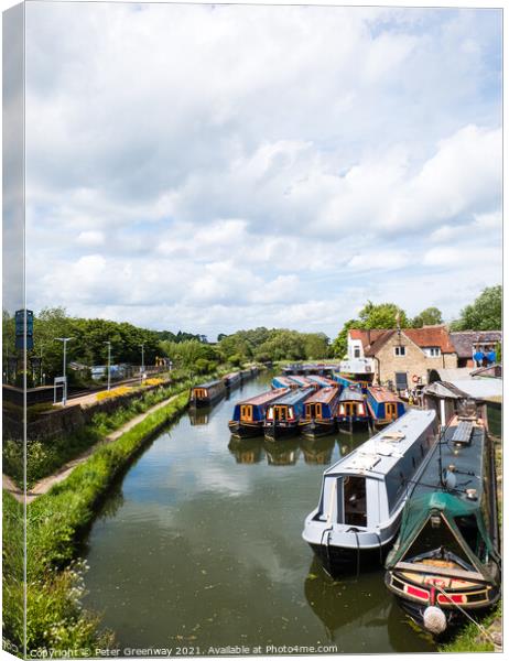 Moored Canal Boats At Heyford Warf At Lower Heyford On The Oxford Canal Canvas Print by Peter Greenway
