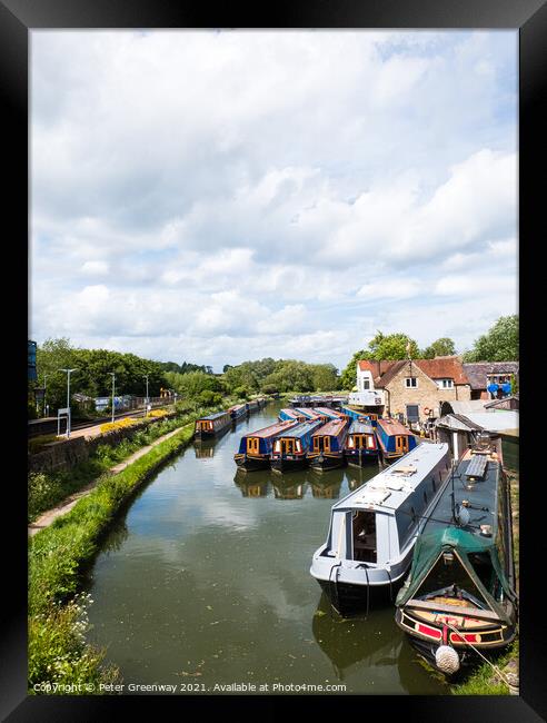 Moored Canal Boats At Heyford Warf At Lower Heyford On The Oxford Canal Framed Print by Peter Greenway