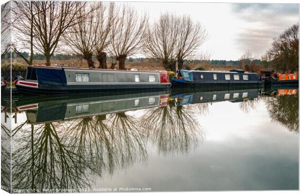 Reflections Of Trees In The Oxford Canal At Thrupp, Oxfordshire Canvas Print by Peter Greenway