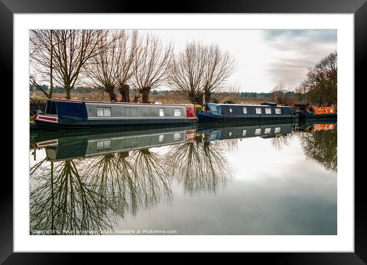 Reflections Of Trees In The Oxford Canal At Thrupp, Oxfordshire Framed Mounted Print by Peter Greenway