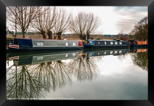 Reflections Of Trees In The Oxford Canal At Thrupp, Oxfordshire Framed Print by Peter Greenway