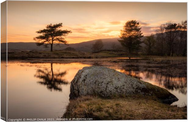 Kelly hall tarn sunset in the lake district Cumbria 513  Canvas Print by PHILIP CHALK