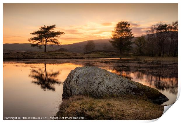 Kelly hall tarn sunset in the lake district Cumbria 513  Print by PHILIP CHALK