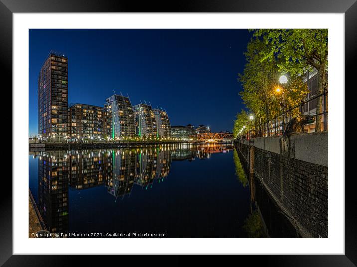 Huron Basin Salford Quays at Night Framed Mounted Print by Paul Madden