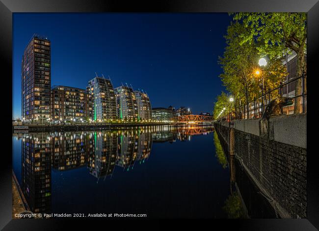 Huron Basin Salford Quays at Night Framed Print by Paul Madden