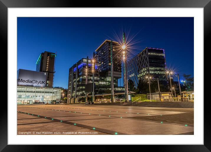 Media City at Night Framed Mounted Print by Paul Madden
