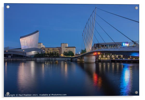 Media City Bridge and Imperial War Museum Acrylic by Paul Madden