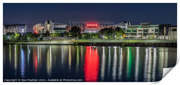 Old Trafford At Night Print by Paul Madden