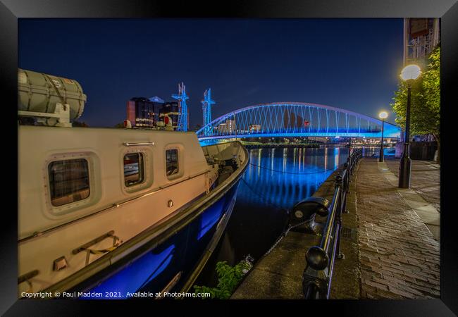 Salford Quays at Night Framed Print by Paul Madden