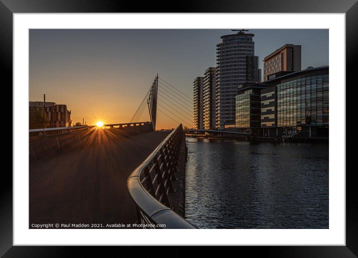 Salford Quays media city sunset Framed Mounted Print by Paul Madden