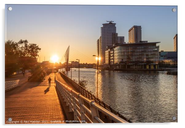 Salford Quays Sunset Acrylic by Paul Madden