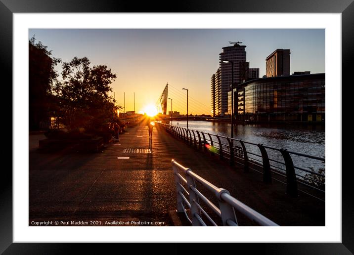Setting sun at Salford Quays Framed Mounted Print by Paul Madden