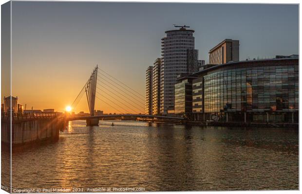 Sunset at Salford Quays Canvas Print by Paul Madden