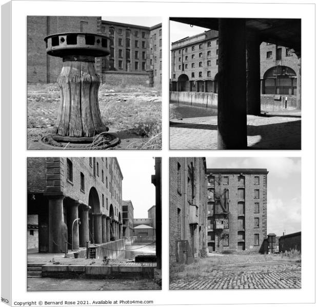 Albert Dock from 1970's Quadtych Canvas Print by Bernard Rose Photography