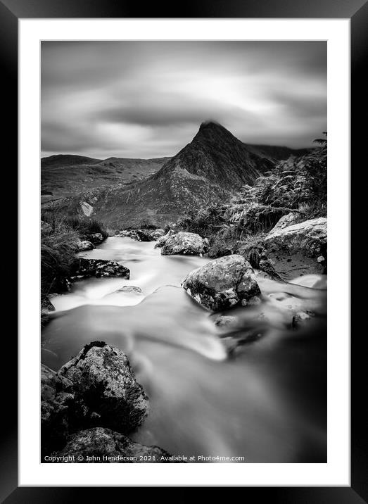 Brooding Tryfan in black and white Framed Mounted Print by John Henderson