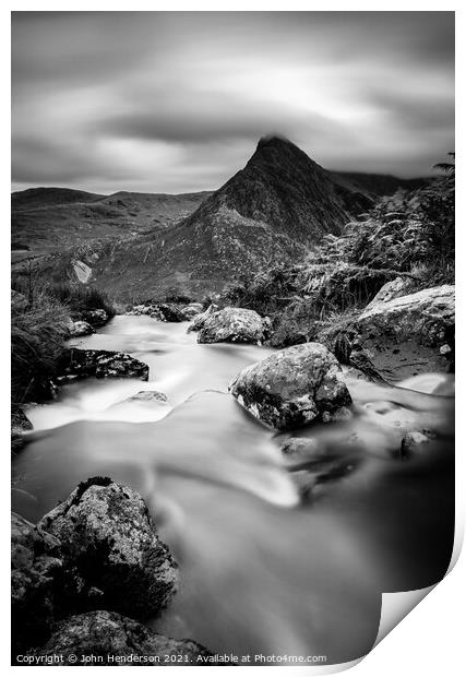 Brooding Tryfan in black and white Print by John Henderson