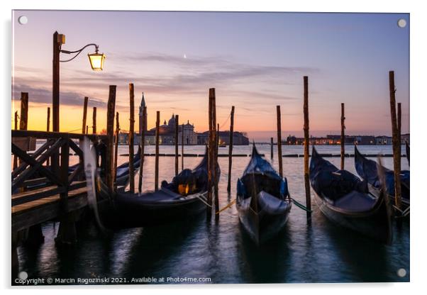 Gondolas at dawn in Venice  Acrylic by Marcin Rogozinski