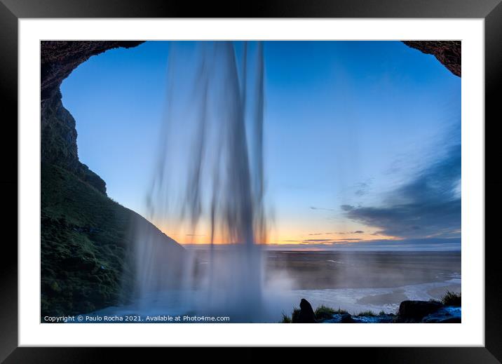 Behind Seljalandsfoss waterfall in Iceland Framed Mounted Print by Paulo Rocha
