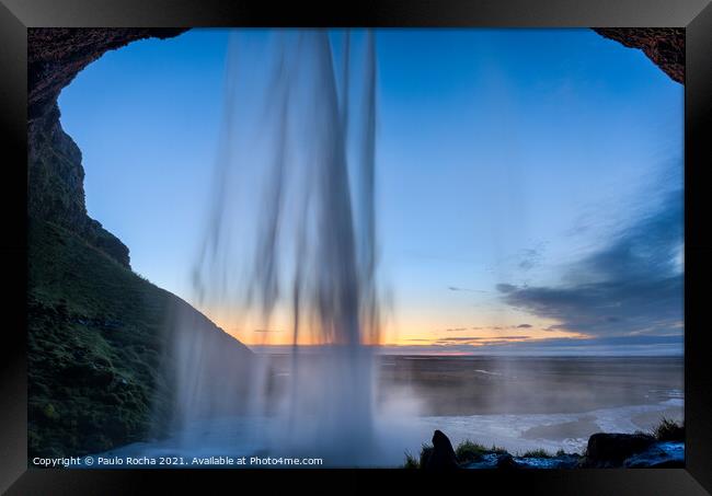 Behind Seljalandsfoss waterfall in Iceland Framed Print by Paulo Rocha