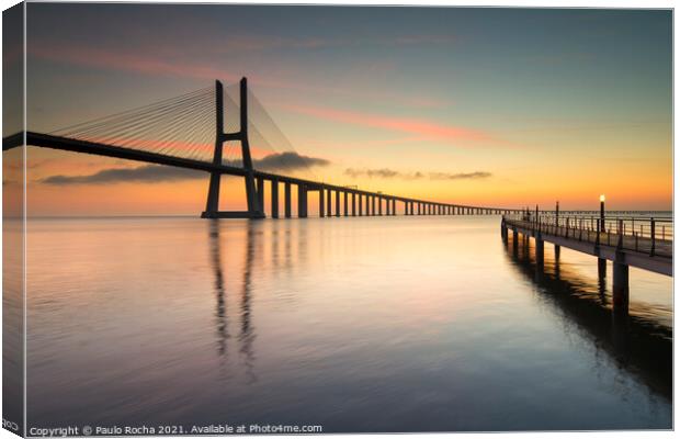 Vasco da Gama bridge, Lisbon, at sunrise Canvas Print by Paulo Rocha