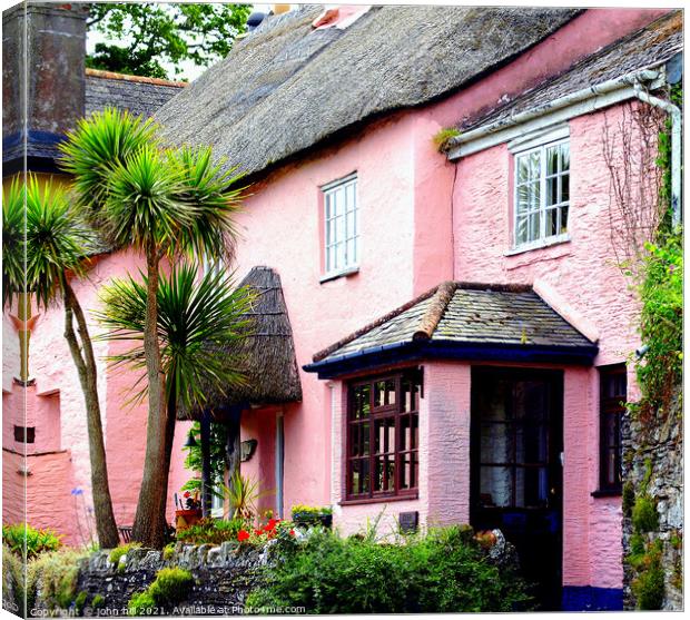 Pink Thatched cottage. Canvas Print by john hill