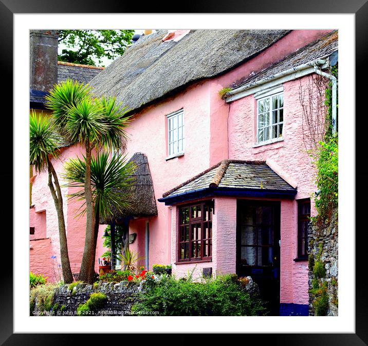 Pink Thatched cottage. Framed Mounted Print by john hill