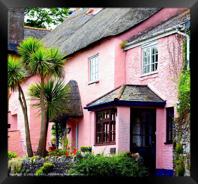 Pink Thatched cottage. Framed Print by john hill