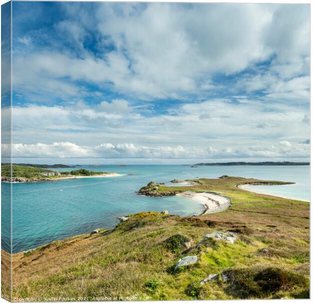 View from Great Hill, on Teän, Isles of Scilly Canvas Print by Justin Foulkes