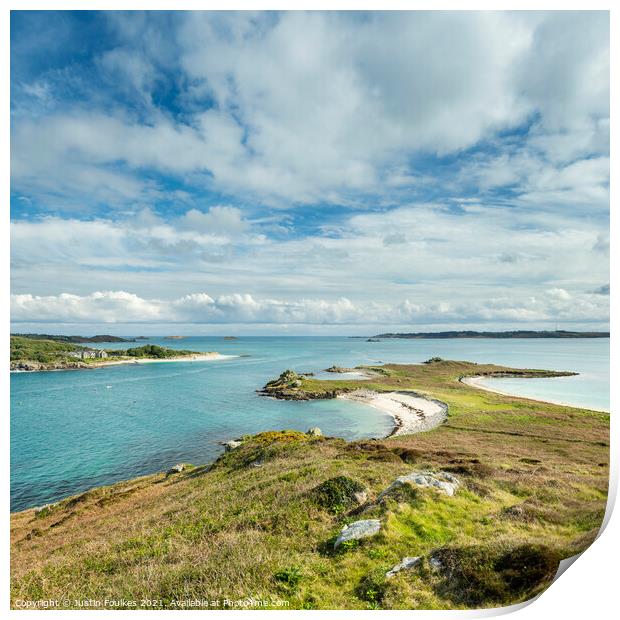 View from Great Hill, on Teän, Isles of Scilly Print by Justin Foulkes