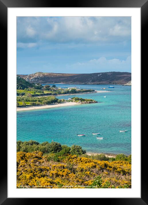 The east coast of Bryher, with Tresco beyond, Isles of Scilly Framed Mounted Print by Justin Foulkes