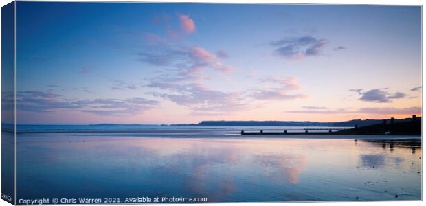 Evening reflections on Amroth beach Saundersfoot P Canvas Print by Chris Warren