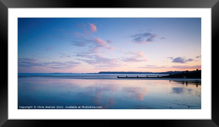 Evening reflections on Amroth beach Saundersfoot P Framed Mounted Print by Chris Warren