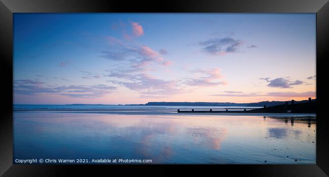 Evening reflections on Amroth beach Saundersfoot P Framed Print by Chris Warren