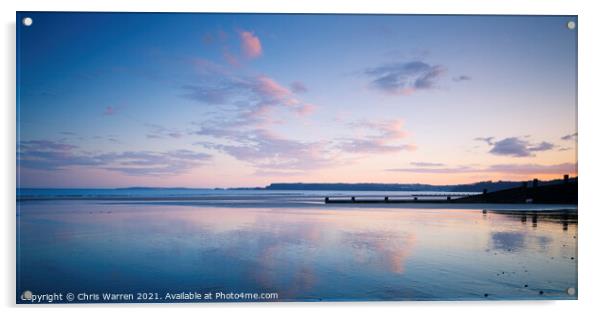 Evening reflections on Amroth beach Saundersfoot P Acrylic by Chris Warren
