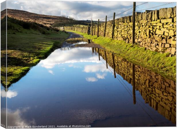Puddles on the Bronte Way near Haworth Canvas Print by Mark Sunderland