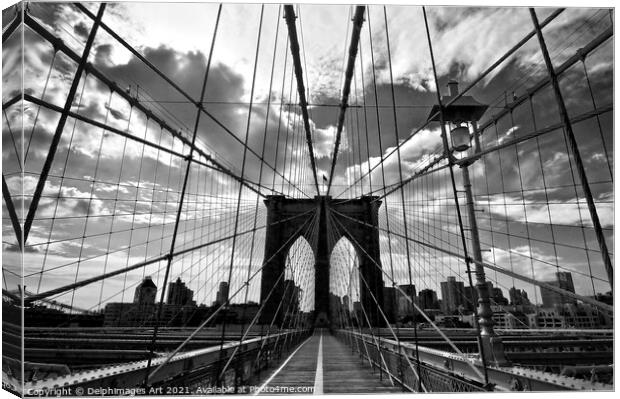 Brooklyn Bridge New York, black and white Canvas Print by Delphimages Art