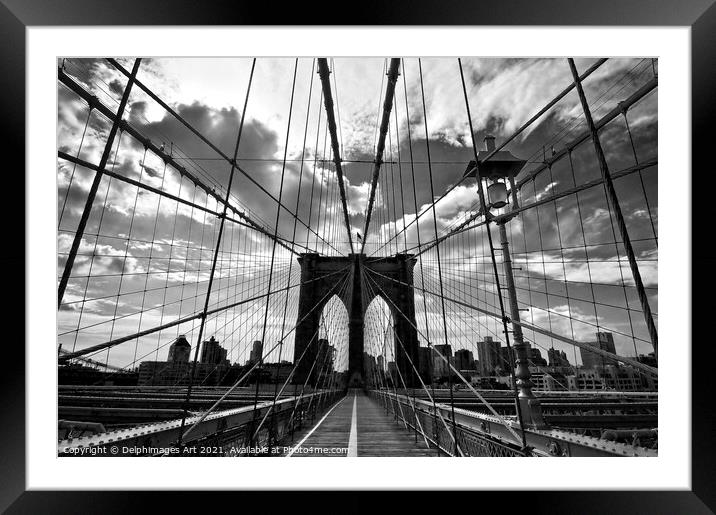 Brooklyn Bridge New York, black and white Framed Mounted Print by Delphimages Art