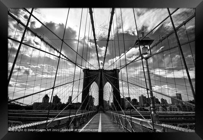 Brooklyn Bridge New York, black and white Framed Print by Delphimages Art