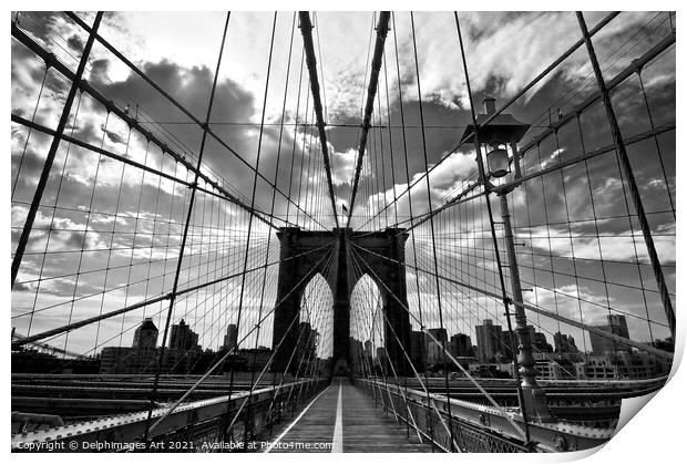 Brooklyn Bridge New York, black and white Print by Delphimages Art