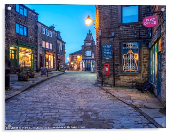 Haworth Main Street at Dusk Acrylic by Mark Sunderland
