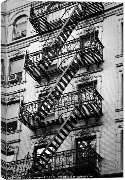 New York. Exit, fire escape stairs in Manhattan Canvas Print by Delphimages Art