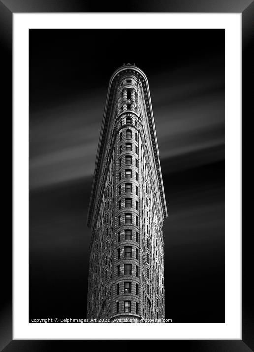 Flatiron building at night, New York, USA Framed Mounted Print by Delphimages Art