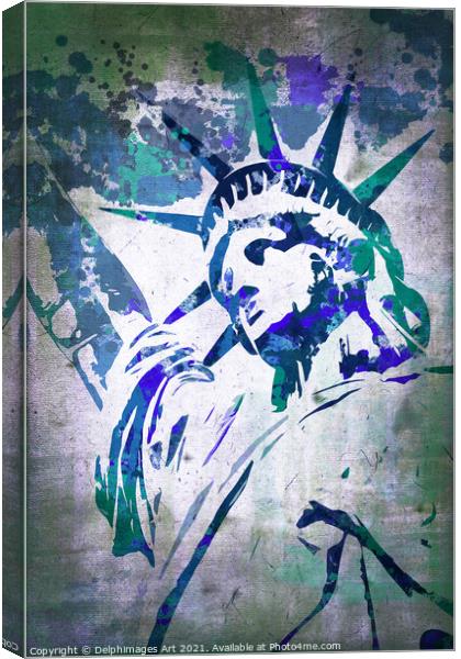 Statue of Liberty, New York. Blue watercolor Canvas Print by Delphimages Art