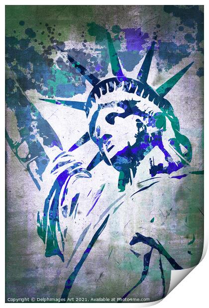 Statue of Liberty, New York. Blue watercolor Print by Delphimages Art