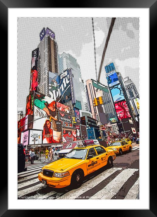 New York. Yellow cabs in Times Square, Pop art Framed Mounted Print by Delphimages Art