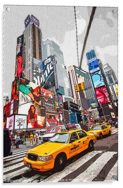 New York. Yellow cabs in Times Square, Pop art Acrylic by Delphimages Art