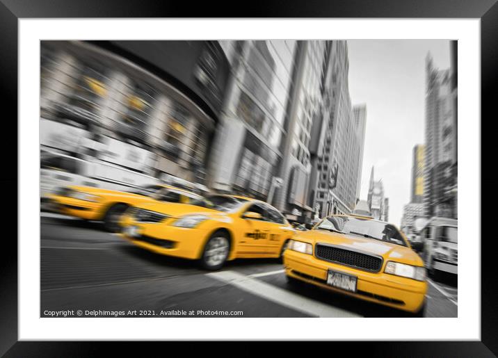 New York. Yellow cabs in the streets of Manhattan Framed Mounted Print by Delphimages Art