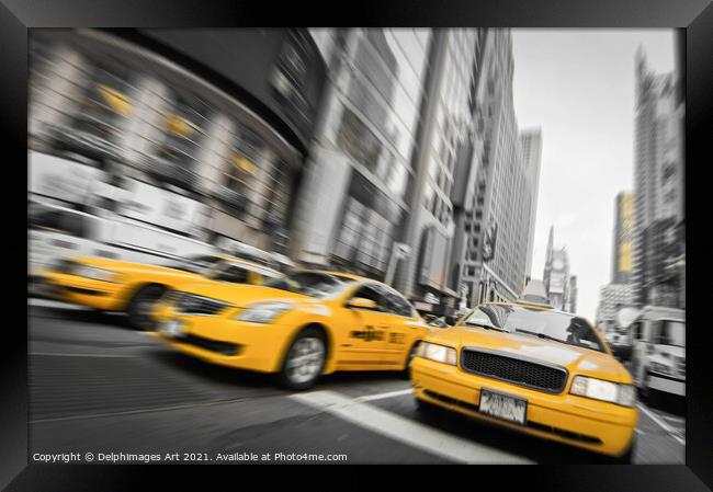 New York. Yellow cabs in the streets of Manhattan Framed Print by Delphimages Art