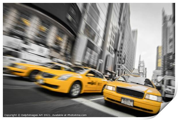 New York. Yellow cabs in the streets of Manhattan Print by Delphimages Art