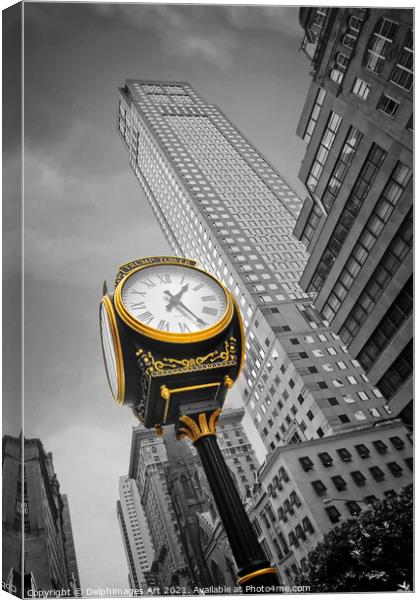New York. Trump tower clock on Fifth Avenue Canvas Print by Delphimages Art